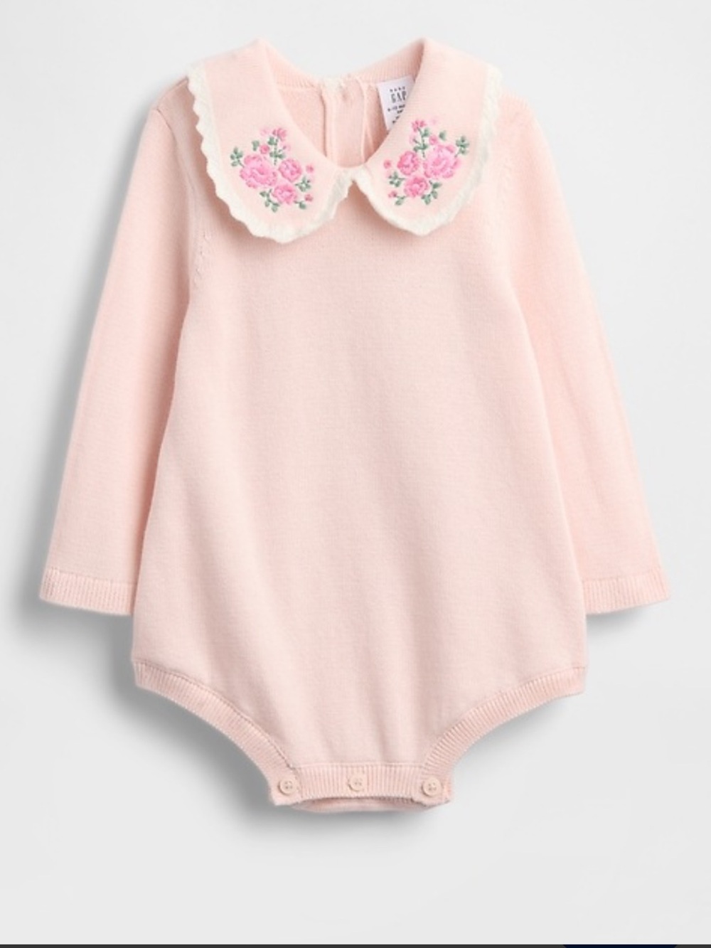 GAP Pale Pink Knit One-Piece with Embroidered Floral Collar